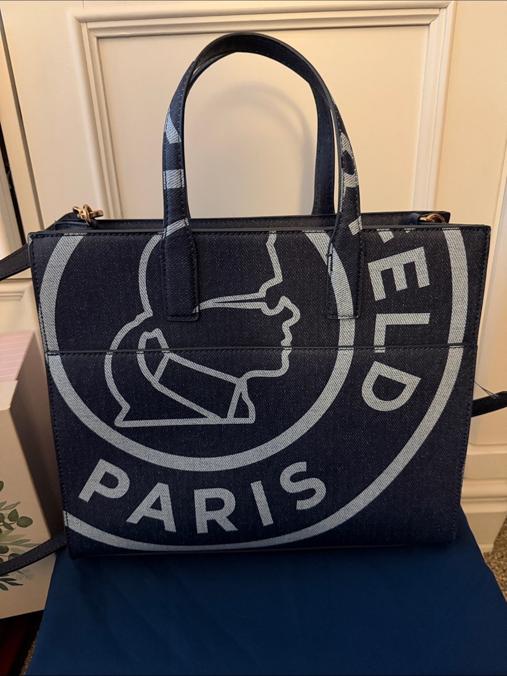 Karl Lagerfeld Navy and Light Blue Logo Tote with Charm - Picture 3 of 15